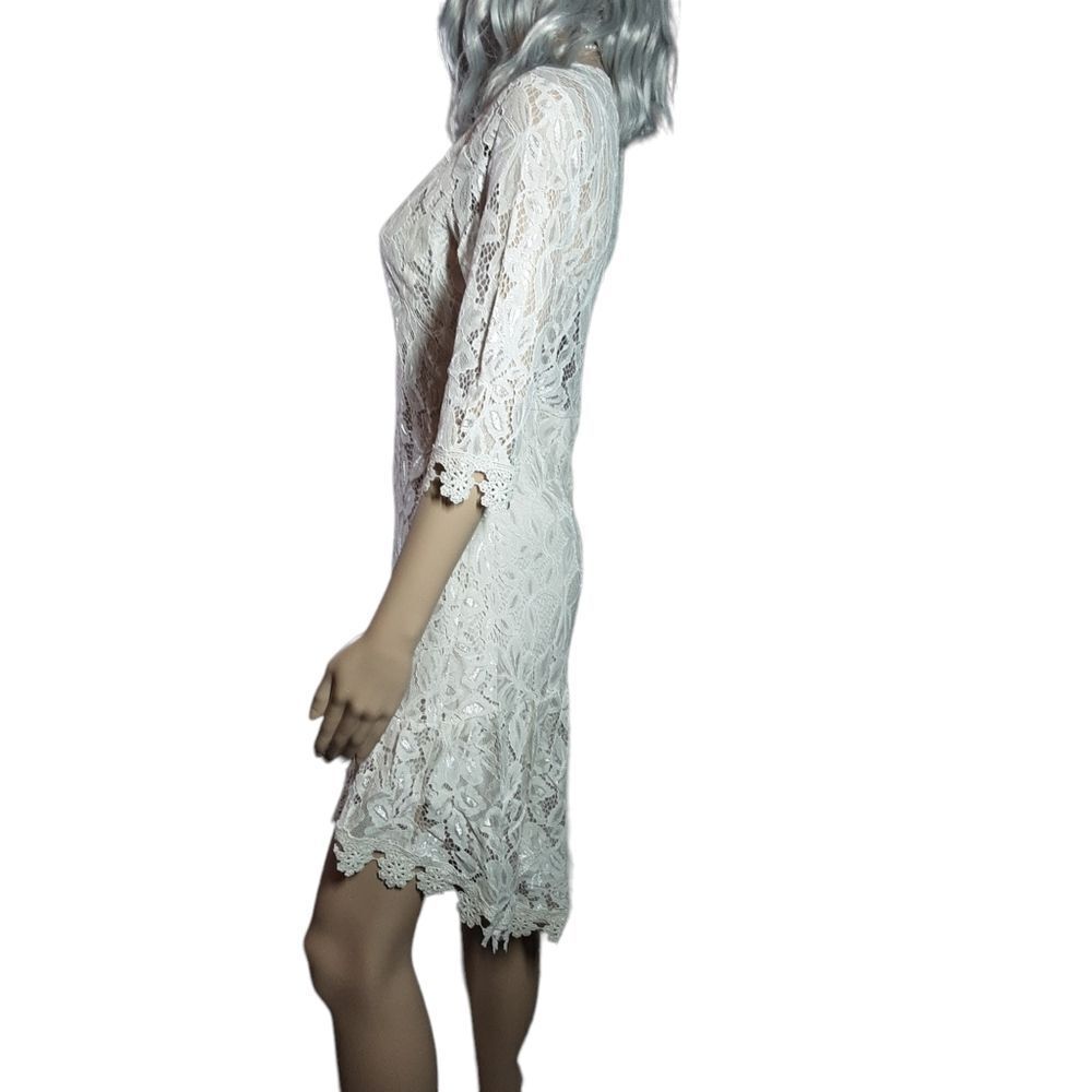 T&J DESIGNS Dress High Low Cream Lace Lined Asymmetrical 36" Bust - Picture 8 of 9